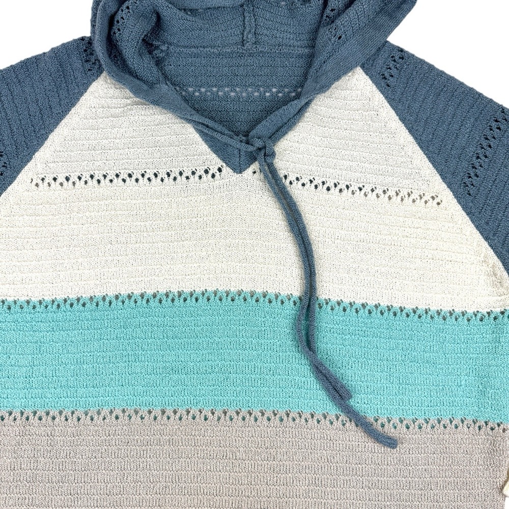Women's Lightweight Color Block Hooded Sweater Large Knit Eyelet Pullover Soft - Picture 8 of 16